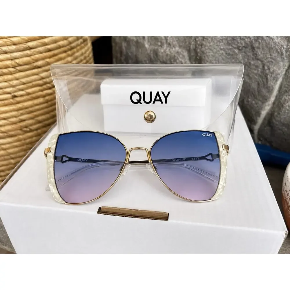 Quay Australia X Love Island Glow Up Sunglasses Blue Pink Gradient Cat Eye +case - Picture 7 of 14